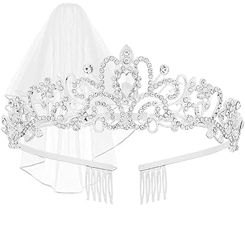 Photo 1 of AOPRIE Tiara and Crown for Women Silver Bride Veil Silver Bridal Shower Supplies Bachelorette Party Decorations Gift Sets
