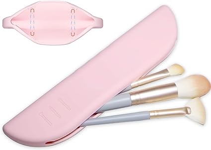 Photo 1 of 2 -- Upgrade Travel Makeup Brush Holder with Dual Magnetic Closure, Silicone Cosmetic Brushes Organizer Bag for Women Girls, Trendy Portable Washable Makeup Brush Case Travel Essentials (Pink)