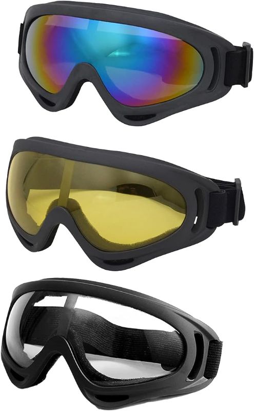 Photo 1 of  Ski Goggles 3 Packs, Snowboard Sunglasses for Men & Women, Cycling Motorcycle Tactical Dirt Bike Snow Sports Gear Accessories for Kids Youth Adult