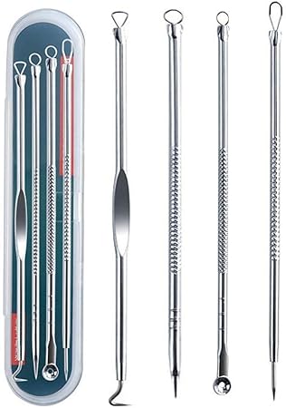 Photo 1 of 2 PACK --- Blackhead Remover Pimple Popper Tool Kit 4 Pcs Acne Comedone Zit Blackhead Extractor Tool for Nose Face,Stainless Steel Whitehead Popping Removal Tool Set
