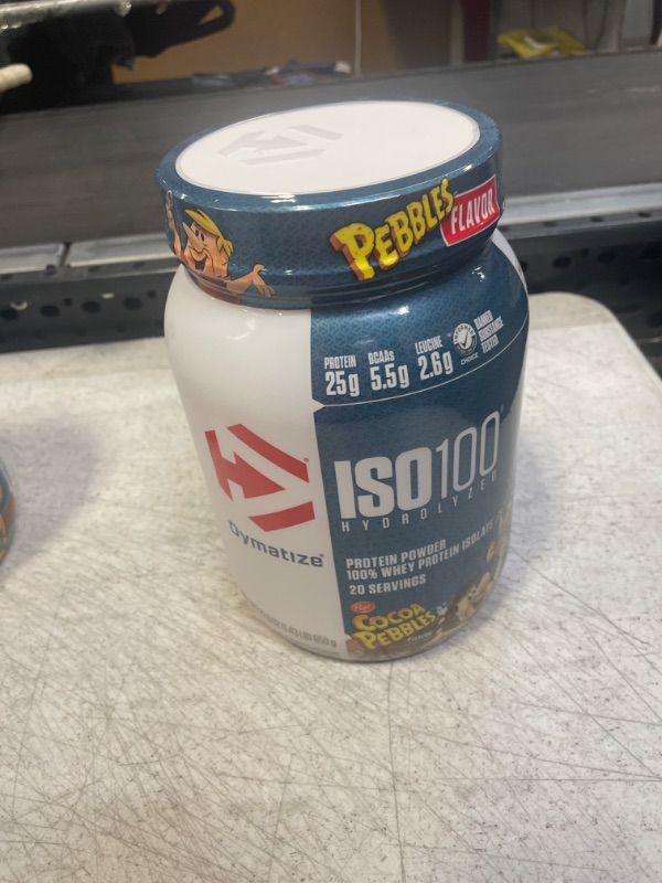 Photo 2 of Dymatize ISO100 Hydrolyzed Protein Powder, 100% Whey Isolate Protein, 25g of Protein, 5.5g BCAAs, Gluten Free, Fast Absorbing, Easy Digesting, Cocoa Pebbles, 20 Servings Cocoa Pebbles 20.0 Servings (Pack of 1)