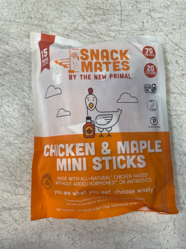 Photo 2 of The New Primal Snack Mates Meat Sticks, Gluten Free Healthy Snacks for Kids, Low Sugar High Protein Kids Snack for Lunchbox, Mini Paleo Jerky Stick, 15 Pack (Chicken and Maple (15 Pack))