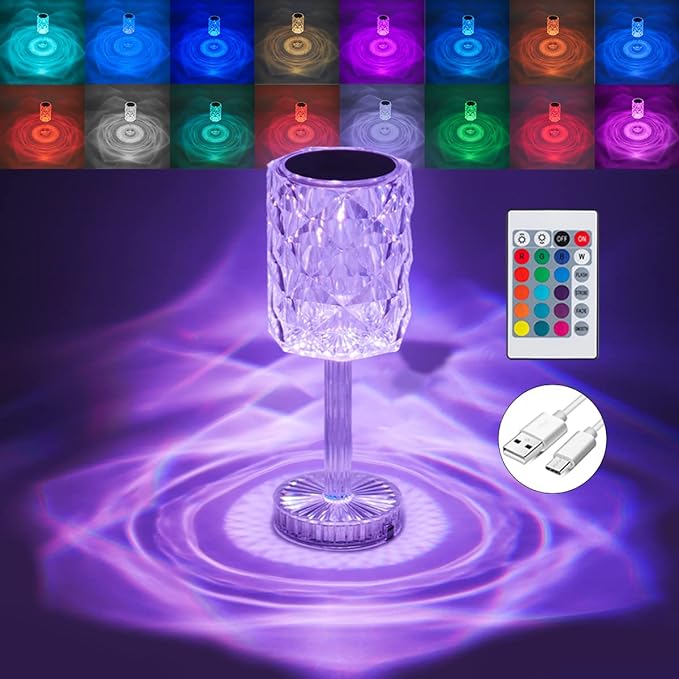Photo 1 of Crystal Table Lamp, Touch and Remote Control Rose Crystal Lamp, 16 Colors Rechargeable RGB Diamond, Modern Romantic Lights for Party and Room Decor Atmosphere Mood Lamp (Gatsby Rose & Remote+Touch)