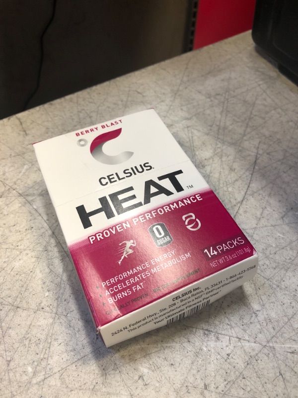 Photo 1 of CELSIUS HEAT On-the-Go Performance Energy Powder Stick Packets, Berry Blast (Pack of 14) 14 Count (Pack of 1)