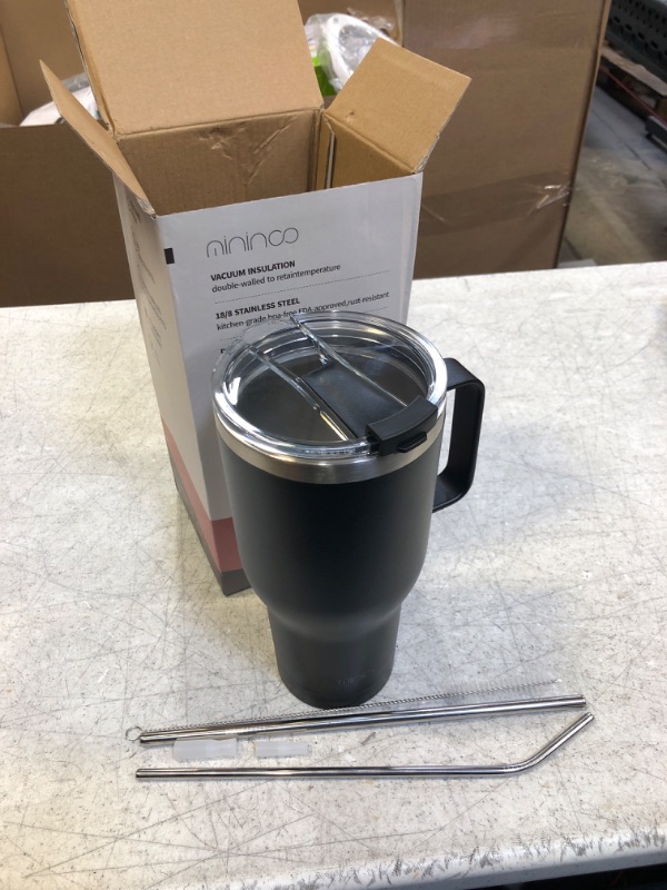 Photo 1 of 40oz black tumbler cup with handle and straws