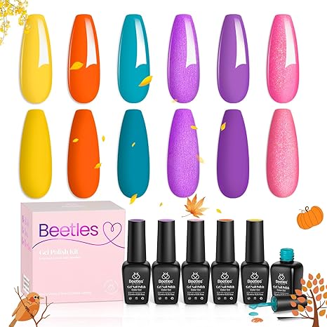 Photo 2 of beetles Gel Polish Set- 6 Colors Marvelous Lady Collection Popular Nude Red Burgundy Glitter Gel Nail Polish Kit Holiday Fall Nail Art Design, Soak Off Uv LED Gel Manicure DIY Home