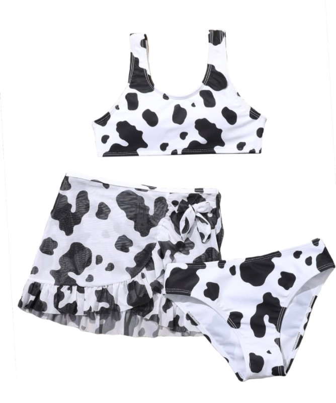 Photo 1 of SHENHE Girl's Cow Print Scoop Neck Bikini Swimsuit 3 Piece Bathing Suits with Beach Skirt