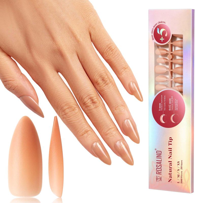 Photo 1 of ROSALIND Deep Nude Almond Nail Tips, 200 PCS Natural Brown Nude Nail Tips Full Cover Acrylic Nail Tips, Nude Pre-colored Fake Press On Nails Nail Extensions 20 Sizes Manicure Artificial Nails Brown Nude Almond Nail Tips 2 PACK