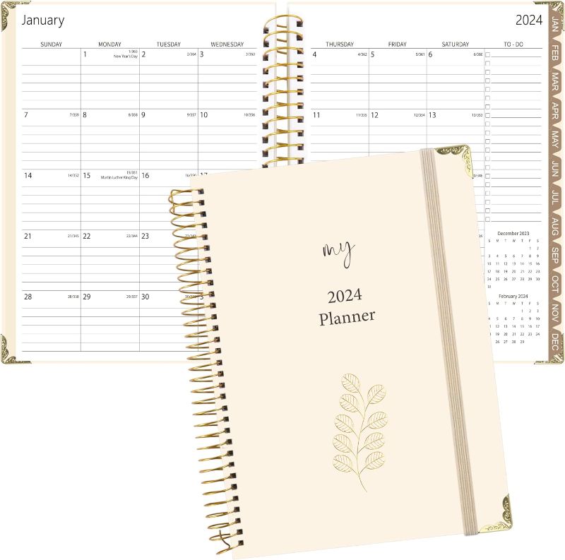 Photo 1 of 2024 Planner - Academic Planner with Tabs, 6.3x8.5 Weekly and Monthly Agenda Planner,Jan.2024-Dec.2024,Spiral Bound,Elastic Closure.
