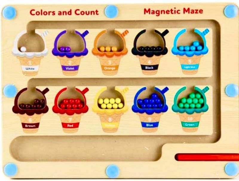Photo 1 of Magnetic Color and Number Maze Montessori Toy, Fine Motor Skills Toy, Wooden Color Matching & Counting Puzzle Board Toddler Educational Preschool Toys for Kids, Boys and Girls 3 4 5 6 Years Old
