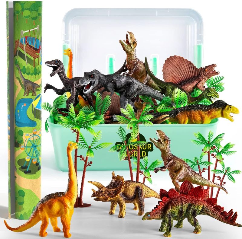 Photo 1 of TEMI Dinosaur Toys for Kids 3-5, Realistic Jurassic Dinosaurs Figures with Play Mat & Trees to Create a Dino World Includes T-rex, Triceratops, Velociraptor, Gift for Toddler Boys & Girls 3 4 5 6 7
