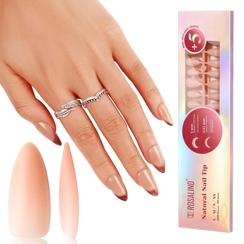 Photo 1 of 2 PACK - ROSALIND Soft Pink Almond Nail Tips, 200 PCS Matte Pink Nude Nail Tips Full Cover Acrylic Nail Tips, Nude Pre-colored Fake Press On Nails Nail Extensions 20 Sizes Manicure Salon Artificial Nails

