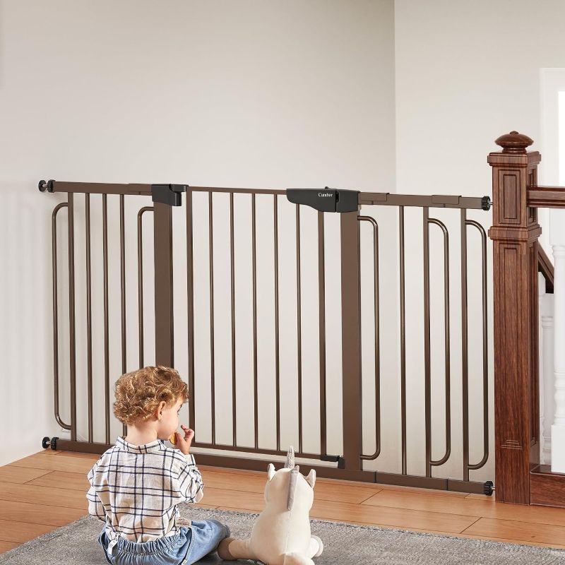 Photo 1 of Cumbor 29.7-57" Extra Wide Baby Gate for Stairs, Mom's Choice Awards Winner-Dog Gate for Doorways, Pressure Mounted Walk Through Safety Child Gate for Kids Toddler, Tall Pet Puppy Fence Gate, Brown
