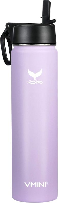 Photo 1 of Vmini Water Bottle with Straw, Wide Rotating Handle Straw Lid, Wide Mouth Vacuum Insulated Stainless Steel Water Bottle, Gradient Purple, 24 oz