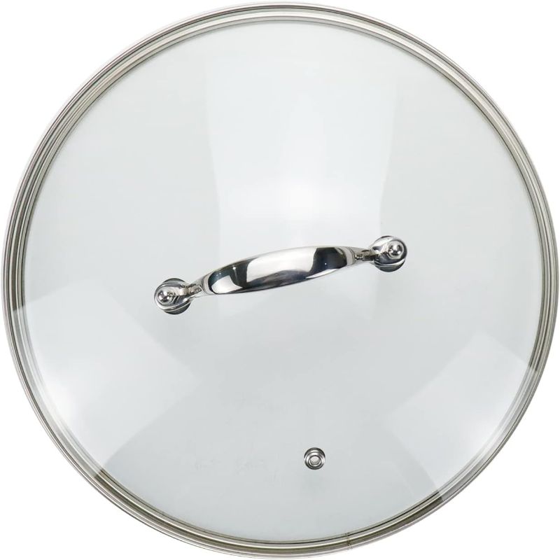 Photo 1 of 10 Inch Clear Glass Pot Lid for Frying Pan Replacement Cover Can Withstand 356°F (180?) with Stainless Steel Arch Bridge Handle,Bright Silver