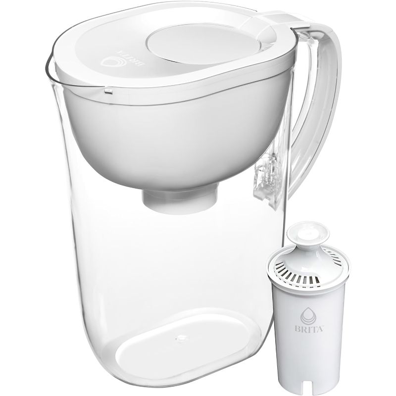 Photo 1 of Brita Large Water Filter Pitcher, BPA-Free Water Pitcher, Replaces 1,800 Plastic Water Bottles a Year, Lasts Two Months or 40 Gallons, Includes 1 Filter, 10-Cup Capacity, Bright White
