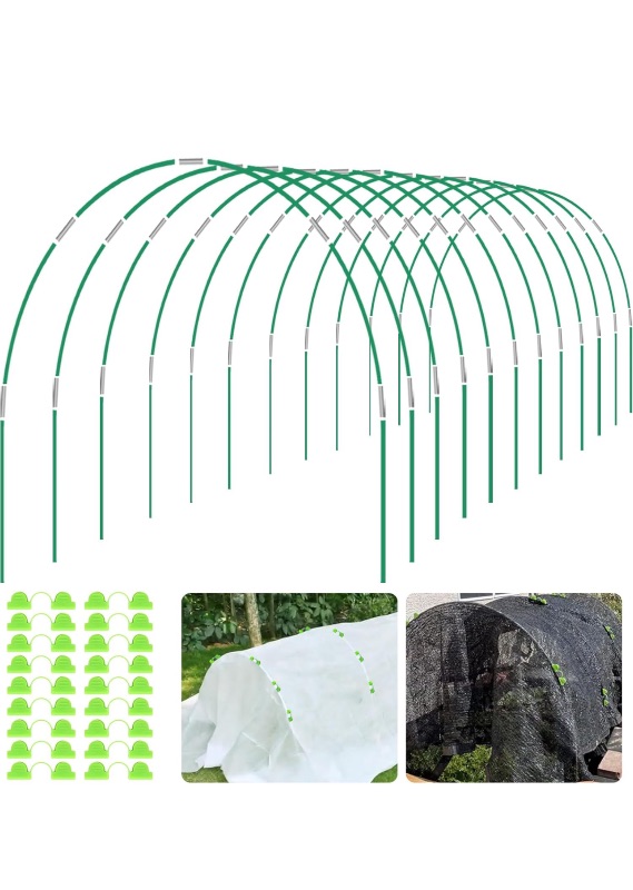 Photo 1 of 12 Sets of 8Ft Garden Hoops for Raised Beds, Rust-Free Fiberglass Garden Hoops Frame, Greenhouse Hoops Grow Tunnel, DIY Plant Support Garden Stakes for Row Cover/Fabric/Netting, 72Pcs