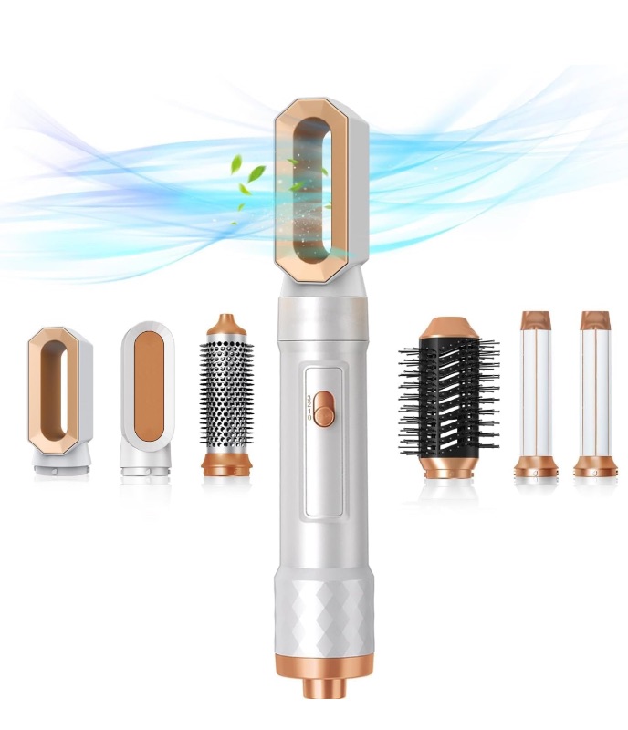 Photo 1 of 6 in 1 Blow Dryer Brush, Detachable Rotating Hair Dryer Brush Curling Wand, Upgrade Negative Ionic Hair Styling Tool Set, Automatic Hair Curler Hot Air Brush, Hair Straightener Thermal Brush