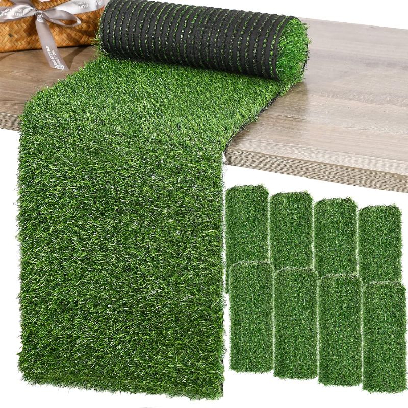 Photo 1 of Table Runner Artificial Tabletop Decor Synthetic Turf Grass Placemats Grass Table Liner Green Rug Table Cloths for Parties Wedding Banquet Faux Moss Table Runner (8, 12 x 72 Inch)