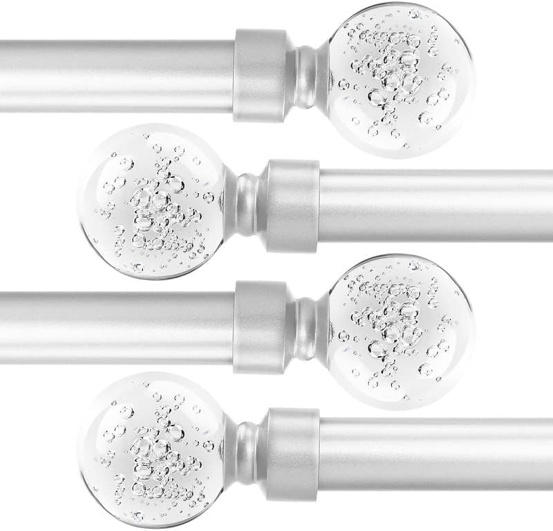 Photo 1 of Orger Curtain Rod for Windows Adjustable from 22 to 48 Inches Decorative 1 Inch Diameter Standard Single Window Curtain Rod Set with Round Clear Bubble Crystal Finials Stain Nickel Curtain Pole 4 Pack