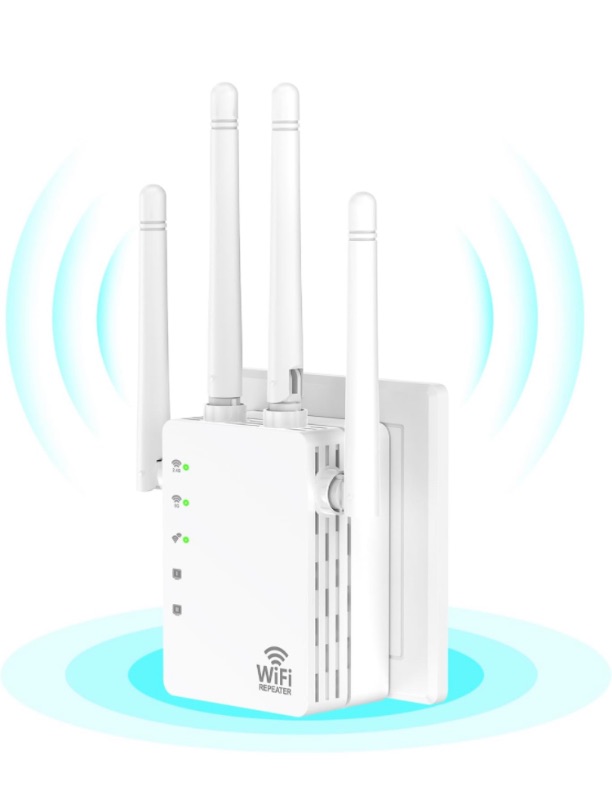 Photo 1 of 1200Mbps Dual Band 2.4&5GHz WiFi Extender, WiFi Extender Signal Booster for Home Cover up to 12880 sq. ft & 105 Devices, 1-Tap Setup, Supports Ethernet Port