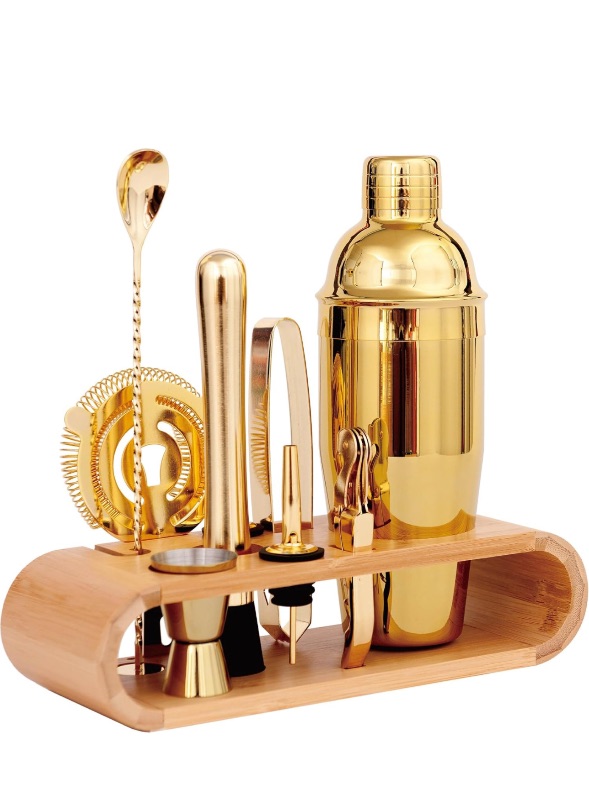 Photo 1 of 10-Pcs Martini Cocktail Shaker Set Gold,Martini Set Stainless Steel Shakers Bartending kit 25oz Bar Kits Bar Tool Sets for Professional Bartender and Home