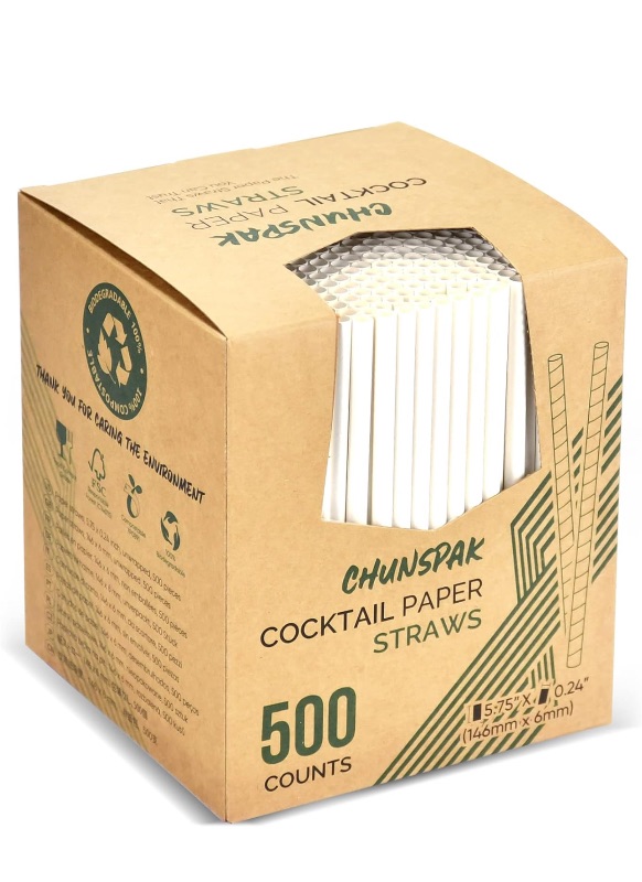 Photo 1 of [500 Bulk] 5.75 inch White Small Paper Straws for Kids, Milk Cartons, Cocktail, Coffee, Short Drinks - Eco Friendly Disposable Drinking Straws