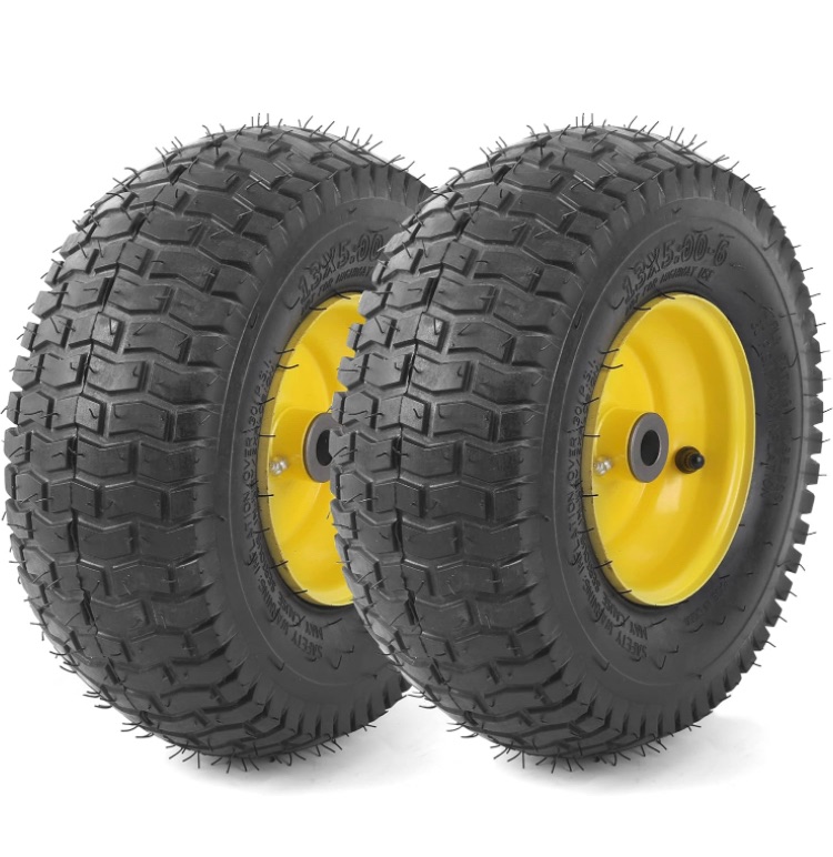 Photo 1 of 13x5.00-6 Tire and Wheel Assembly (2-Pack), Tubeless Lawn Mower Tire with Rim, with 3/4” Bushings and 3” Centered Hub Length