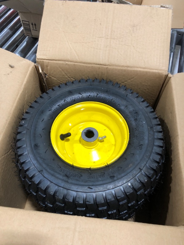 Photo 2 of 13x5.00-6 Tire and Wheel Assembly (2-Pack), Tubeless Lawn Mower Tire with Rim, with 3/4” Bushings and 3” Centered Hub Length