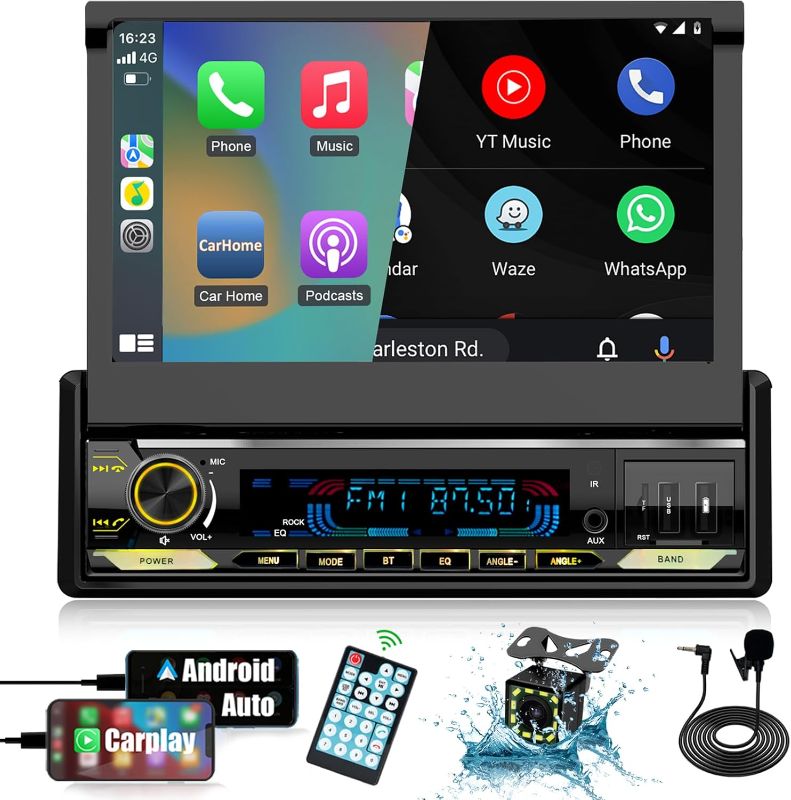 Photo 1 of [Motorized] Y-METDRIVING 7 INCH Single Din Flip Out Touchscreen Car Stereo with Wired Apple Carplay & Android Auto,Screen Foldable Car Audio Receivers with Backup Camera,Bluetooth 5.0/FM (TH0030)
