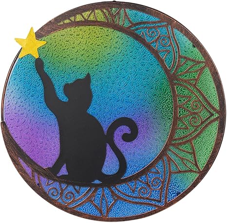 Photo 1 of 11.8” Stained Glass Window Hanging Round Cat Sun Catchers with Star Handmade Metal Frame Suncatcher for Window Stained Glass Panels for Wall Garden Decor