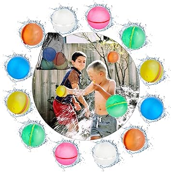 Photo 1 of 
Roll over image to zoom in
12Pcs Reusable Water Balloons Refillable Water Balloons Quick Fill Self-Sealing Soft Silicone Water Bombs Splash Balls for Fun Outdoor Water Fight Games Toys Summer Pool Beach Toys for Kids ages 3+