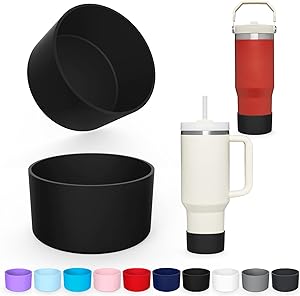 Photo 1 of 25 Colors Silicone Boot for Stanley 40 oz Quencher & IceFlow 20oz 30oz, 2 PCS Protective Tumbler Cup Boot Sleeve Water Bottle Accessories, BPA-Free Anti-Slip Bottom Cover, Dishwasher Safe Black