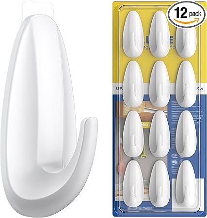 Photo 1 of 12 Pcs Wall Hooks,Self Adhesive Hooks with 13 Clear Strips,White Plastic Sticky Hooks for Hanging,Towel Coat Hooks for Bathroom Shower Kitchen Keys Door Outdoor Home Improvement