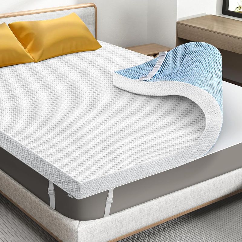 Photo 1 of 3 Inch Gel Memory Foam Mattress Topper Queen Size, High Density Ventilated Memory Foam Bed Mattress Topper for Back Pain,Non-Slip Design with Removable Bamboo Cover
