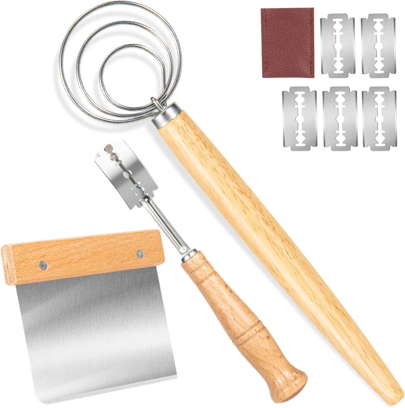 Photo 1 of Danish Dough Whisk - Bread Whisk Set of 3 pieces, Bread Making Tools and Supplies, Sourdough Bread Whisk, Dutch Whisk for Dough, With Dough Scraper Bread Cutter, Bread Lame Dough Scoring Tool, Blades https://a.co/d/8h2PR8u