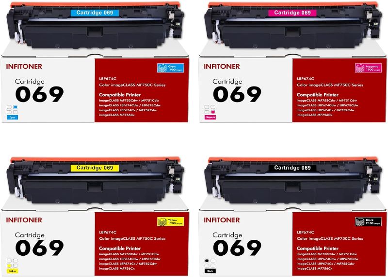 Photo 1 of 069 069H MF753Cdw 4 Pack Color Toner Cartridge Set Replacement for Canon 069 069H Color imageCLASS MF751Cdw MF753Cdw LBP674Cdw Printer B/C/Y/M 