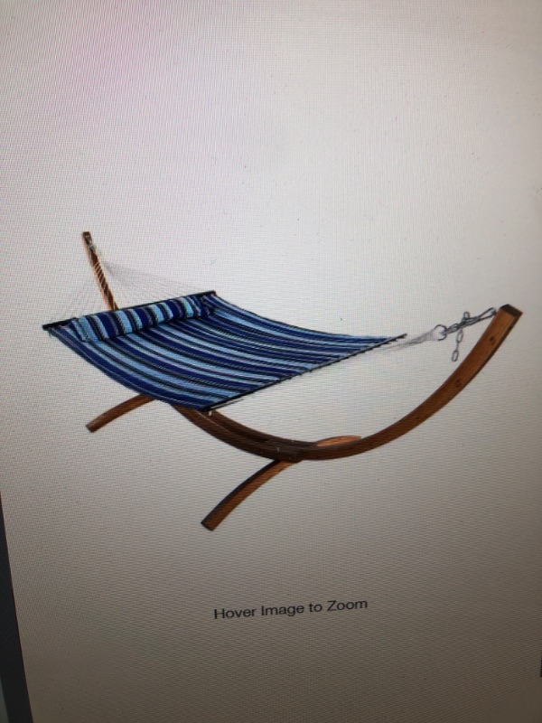 Photo 1 of 10-3/4 ft. Quilted 2-Person Hammock with 12 ft. Wooden Curved Arc Stand in Catalina Beach
