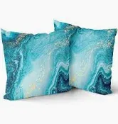 Photo 1 of Feelyou Blue Marble Throw Pillow Cover 18"x18" Soft Modern Marble Aesthetic Cushion Cover Pillow Case for Sofa Bedroom Car Reversible Retro Watercolor Artwork Design Decorative Throw Pillowcase