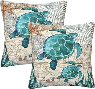 Photo 1 of Sea Turtle Coastal Ocean Farmhouse Throw Pillow Covers 18x18 Inch Fall Pillow Case Soft Pillowcase Cushion Covers Set of 2 for Sofa Bed Bedroom Car Chair Living Room Home Decorative