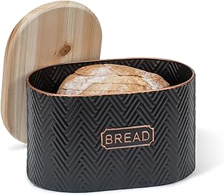 Photo 1 of Red Co. 11.25” x 7.25” Pre-Labeled Metal Embossed Bread Container Box with Wooden Lid, Black