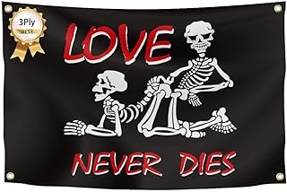 Photo 1 of 3 Ply Love Never Dies Pirate Flag 2x3ft Double Stitched Heavy Duty 100D Polyester Vivid Color with 4 Brass Grommets For Indoor and Outdoor Decoration