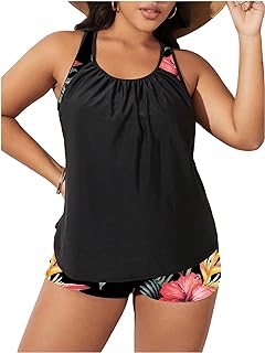 Photo 1 of SOLY HUX Tankini Swimsuits for Women Plus Size Floral Print Ruched Tops and Shorts Bathing Suits Two Piece Swimsuit Green Floral 1XL