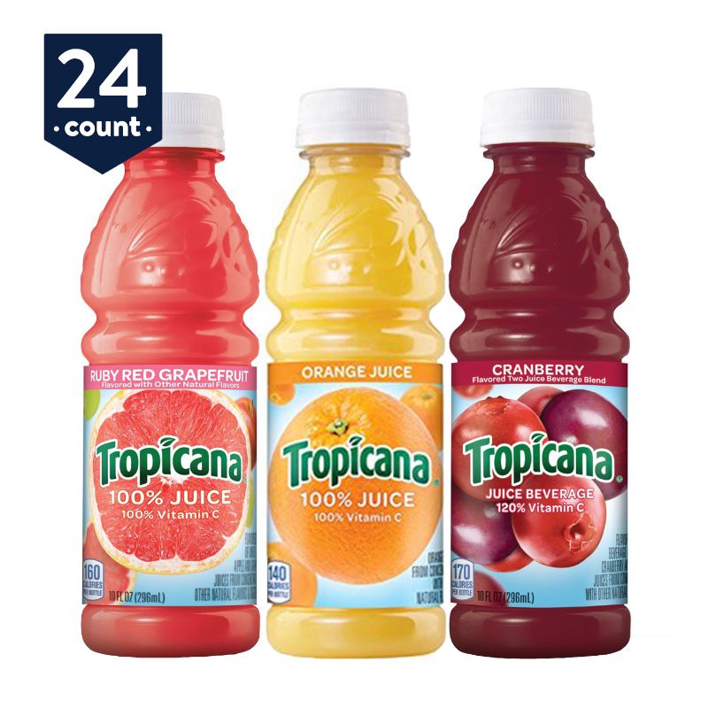 Photo 1 of Tropicana 100% Juice 3 Flavor Variety Pack 10 Oz 24 Pack Bottles
