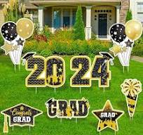 Photo 1 of Graduation Decorations Class of 2024,14 Pieces Congrats Grad Party Yard Signs With Stakes,Waterproof Graduation Lawn Outdoor Decoration for College, Grad, Class of 2024 black