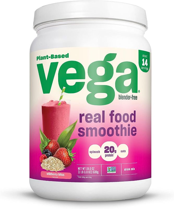 Photo 1 of Vega Real Food Smoothie, Wildberry Bliss - Vegan Protein Powder, 20g Plant Based, No Blender Required, Gluten Free, Non GMO, Pea Protein for Women and Men, 1.30 lbs (Packaging May Vary)
