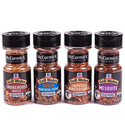 Photo 1 of McCormick Grill Mates Unique Blends Grilling Variety Pack (Chipotle & Roasted Garlic Mesquite Spicy Montreal Steak Smokehouse Maple) 4 Count BEST BY 4/2024
