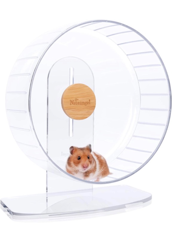 Photo 1 of Niteangel Super-Silent Hamster Exercise Wheels: - Quiet Spinner Hamster Running Wheels with Adjustable Stand for Hamsters Gerbils Mice Or Other Small Animals (L, Transparent)