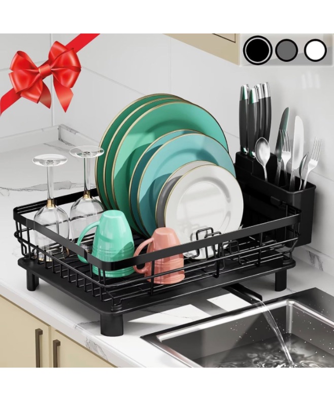 Photo 1 of MOUKABAL Dish Drying Rack, Dish Rack,Dish Racks for Kitchen Counter,Dish Drainer with Removable Utensil Holder,Drainboard and Swivel Spout(Black,Metal)