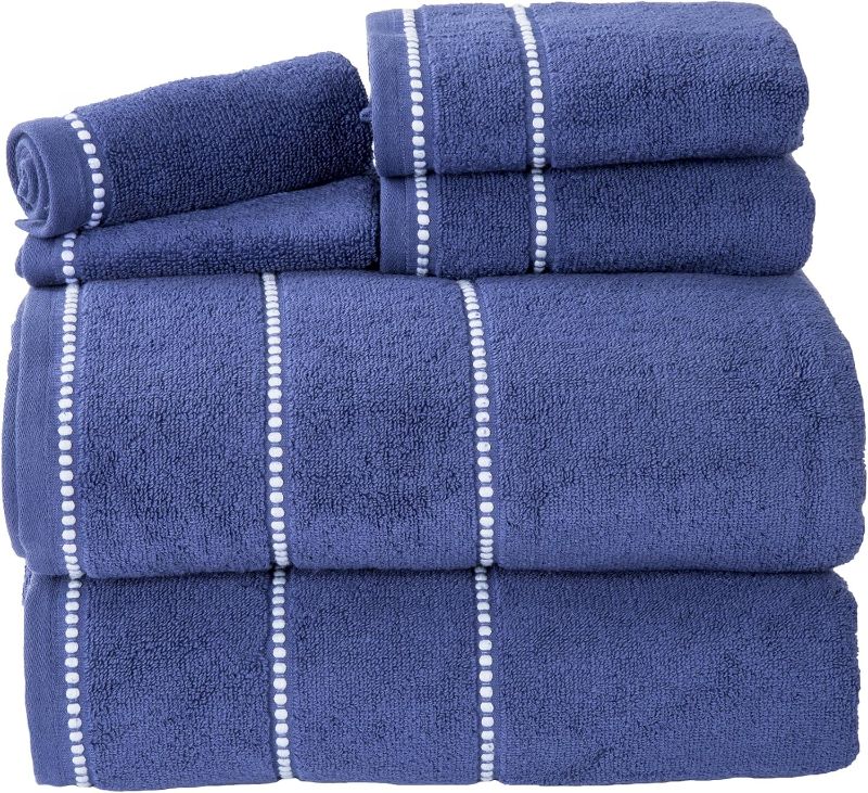 Photo 1 of Luxury Cotton Towel Set- Quick Dry, Zero Twist and Soft 6 Piece Set With 2 Bath Towels, 2 Hand Towels and 2 Washcloths By Lavish Home (Navy / White) , 12" x 12"
